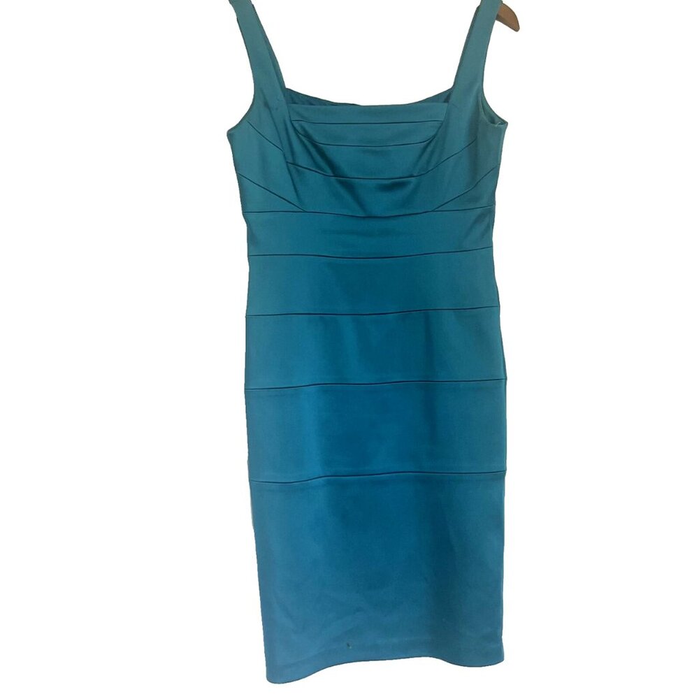 Jax Dress 10 Fitted Satin Teal Bandage Bodycon Lined Occasion Wedding Stretch